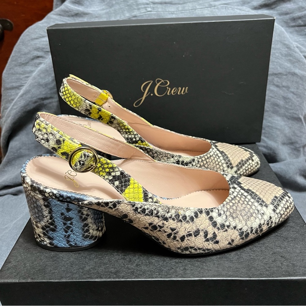 NEW J. CREW SLINGBACK LEATHER PUMP SZ 8 MIXED SNAKE - Picture 4 of 9